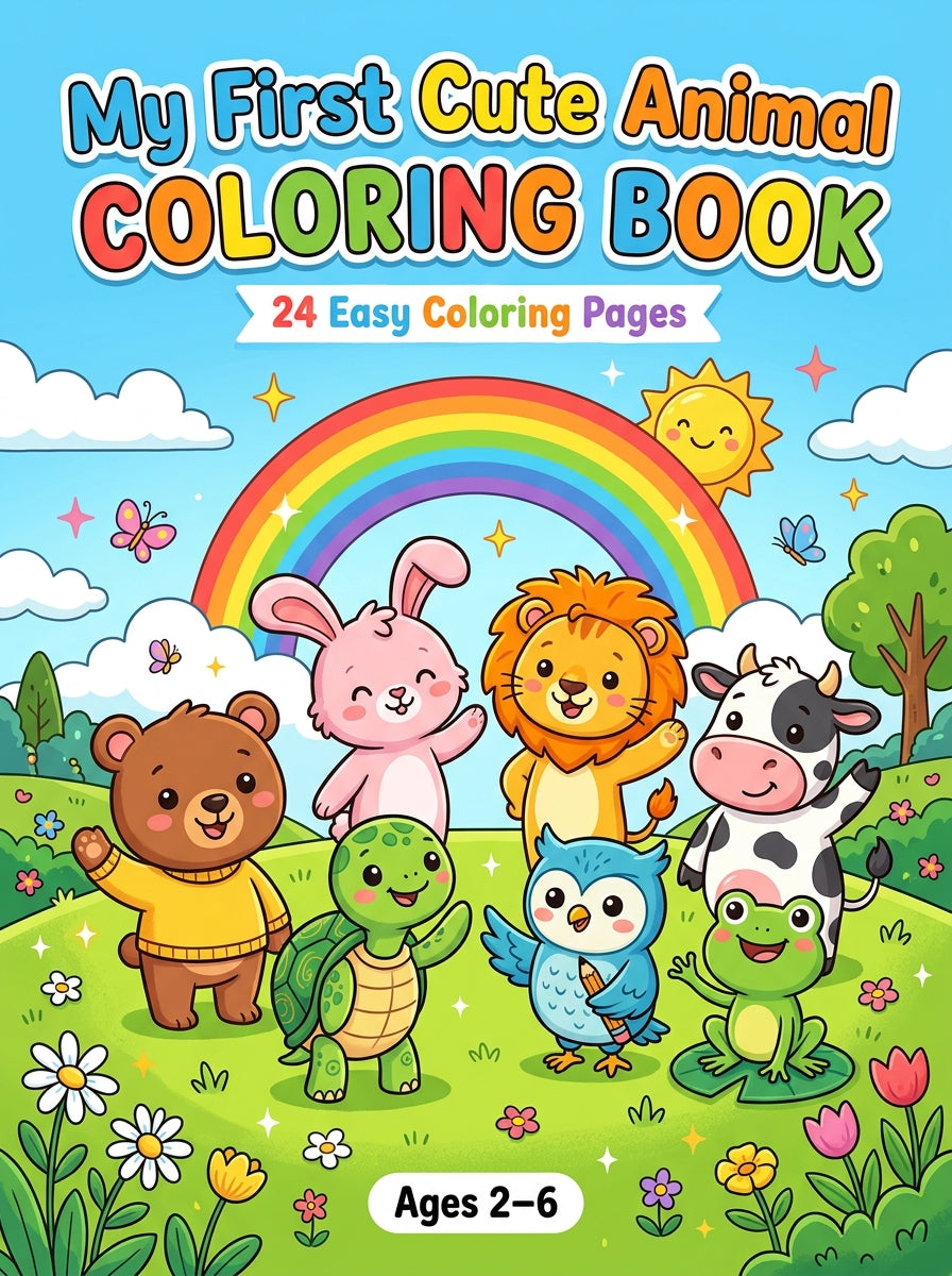 My First Cute Animal Coloring Book | Printable PDF | 24 Easy Coloring Pages For Kids Ages 2-6