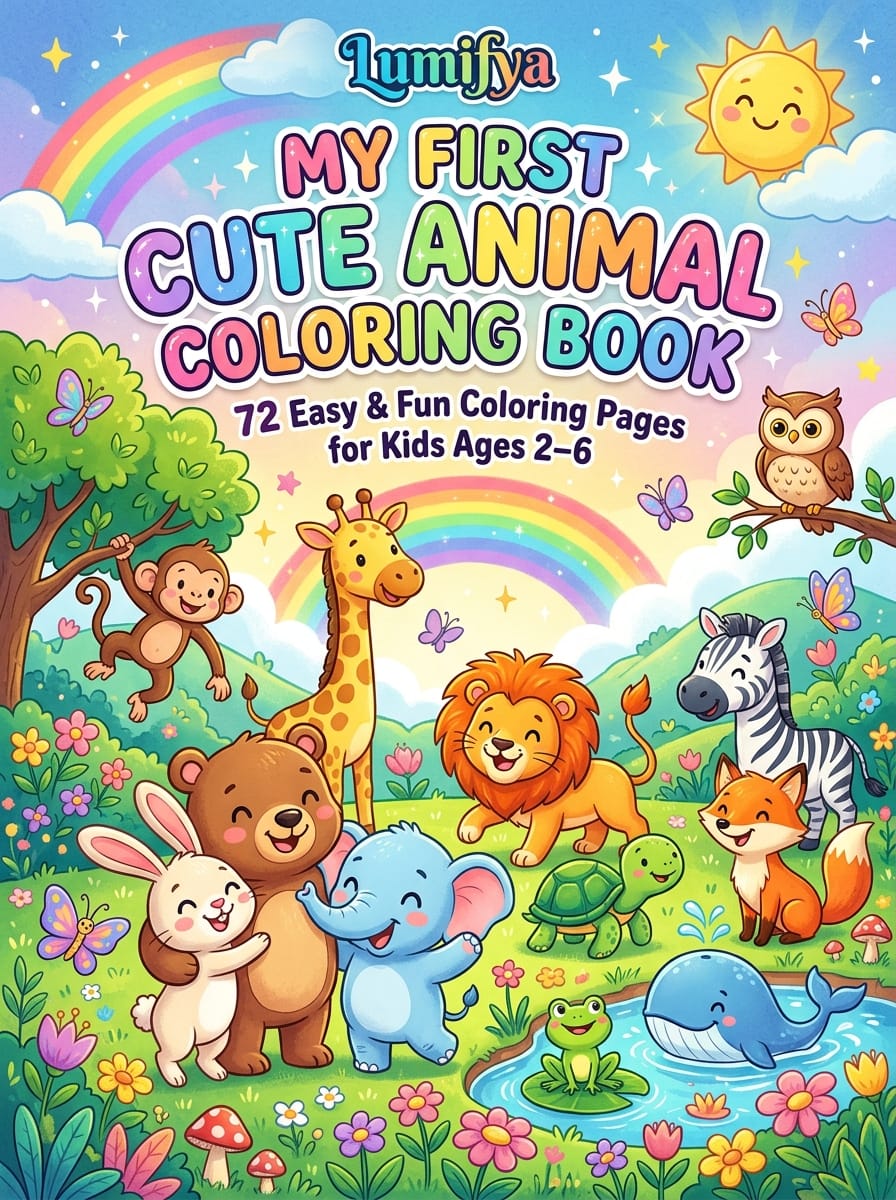My First Cute Animal Coloring Book | 72 Printable Coloring Pages for Kids Ages 2-6 | Digital Download PDF
